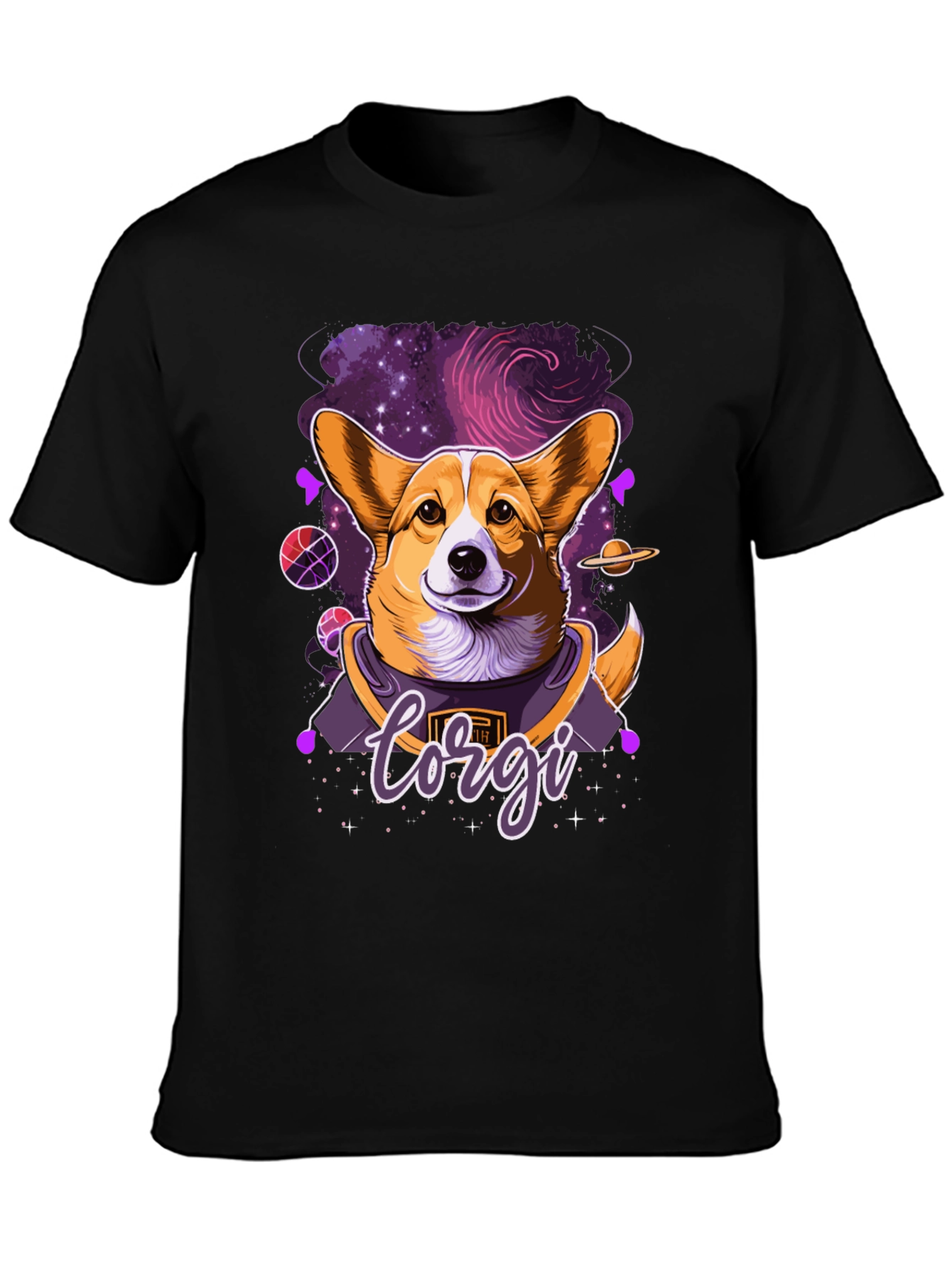 Corgi in Space Black Graphic Tee