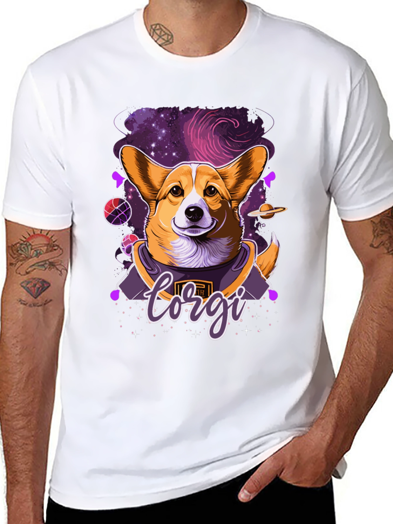 Corgi in Space Black Graphic Tee