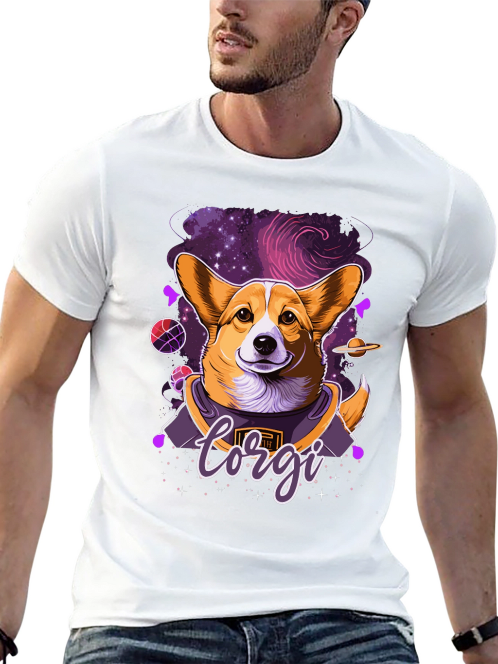 Corgi in Space Black Graphic Tee