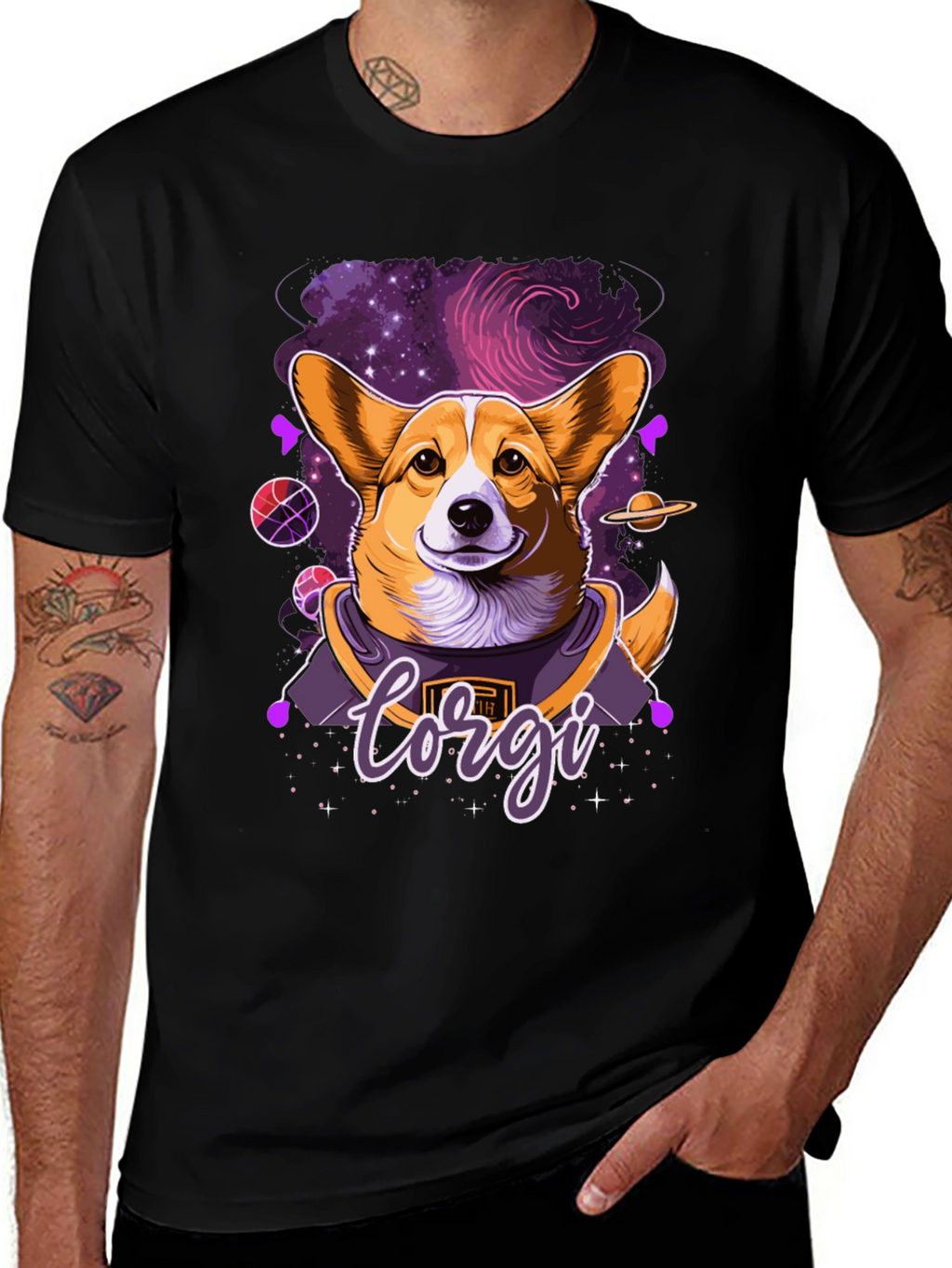 Corgi in Space Black Graphic Tee