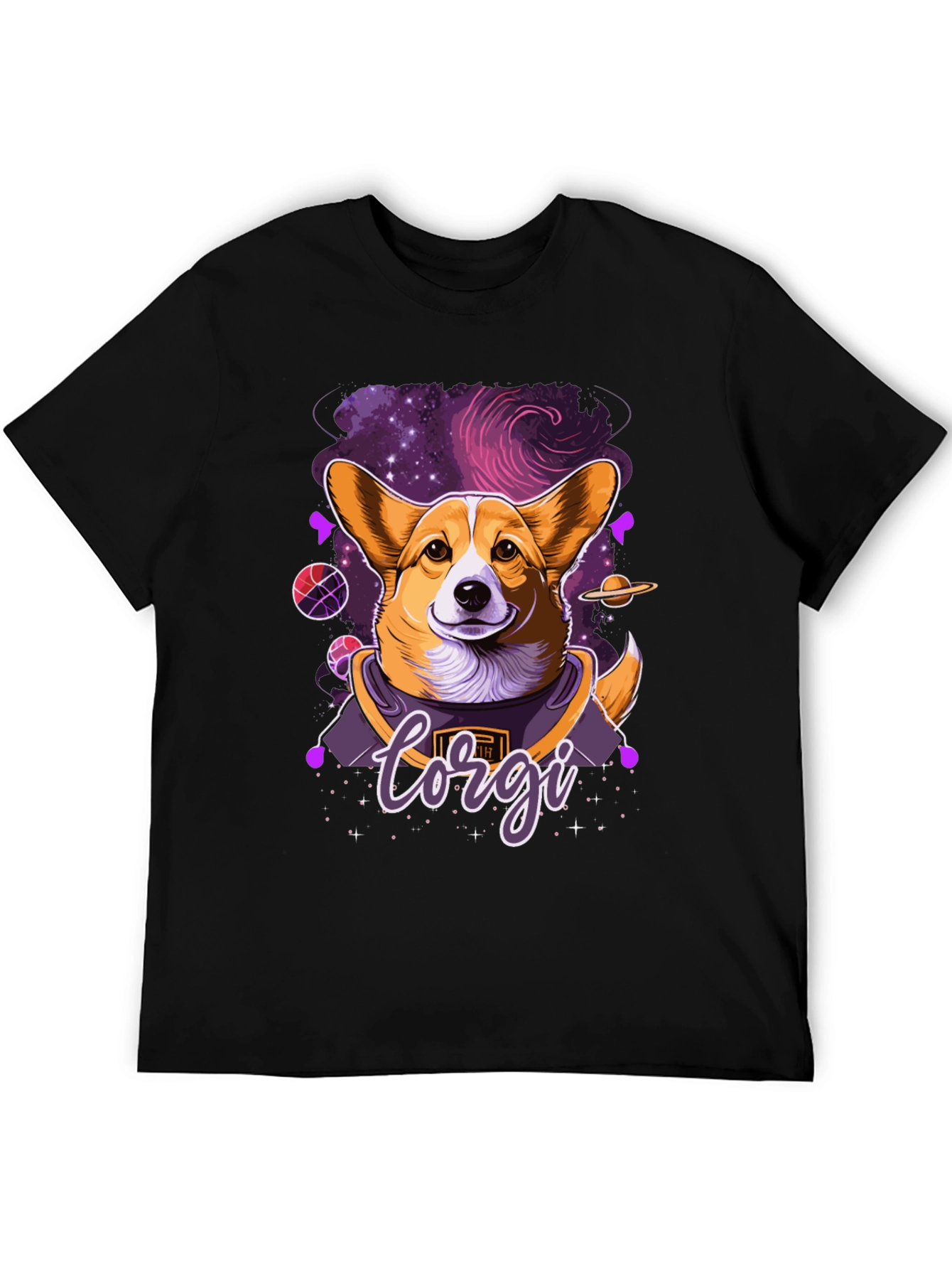 Corgi in Space Black Graphic Tee