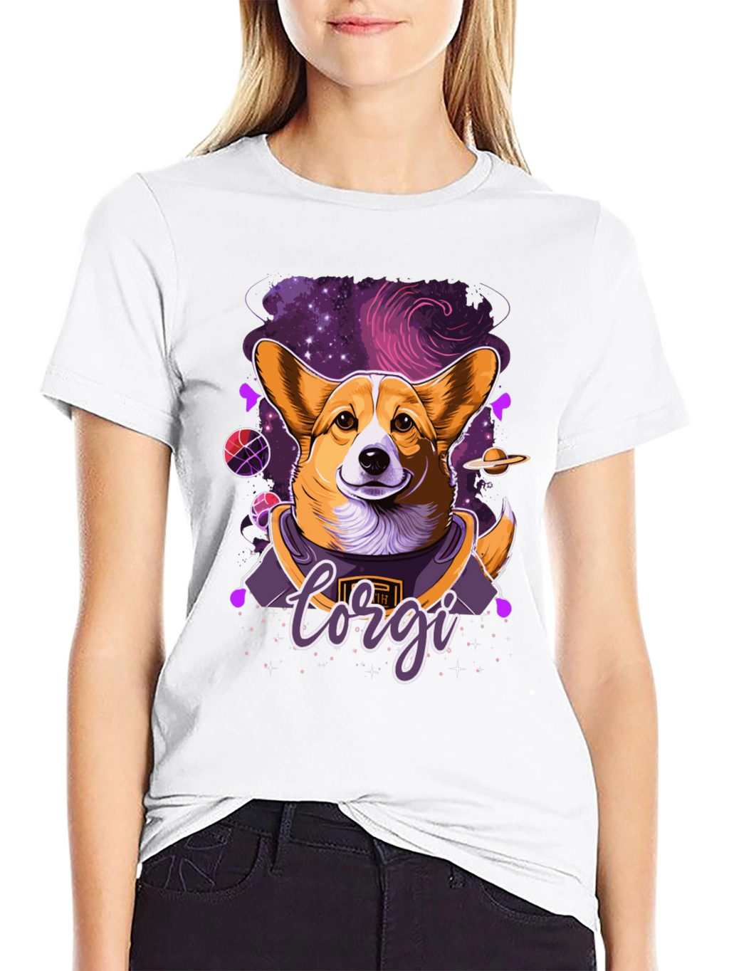 Corgi in Space Black Graphic Tee