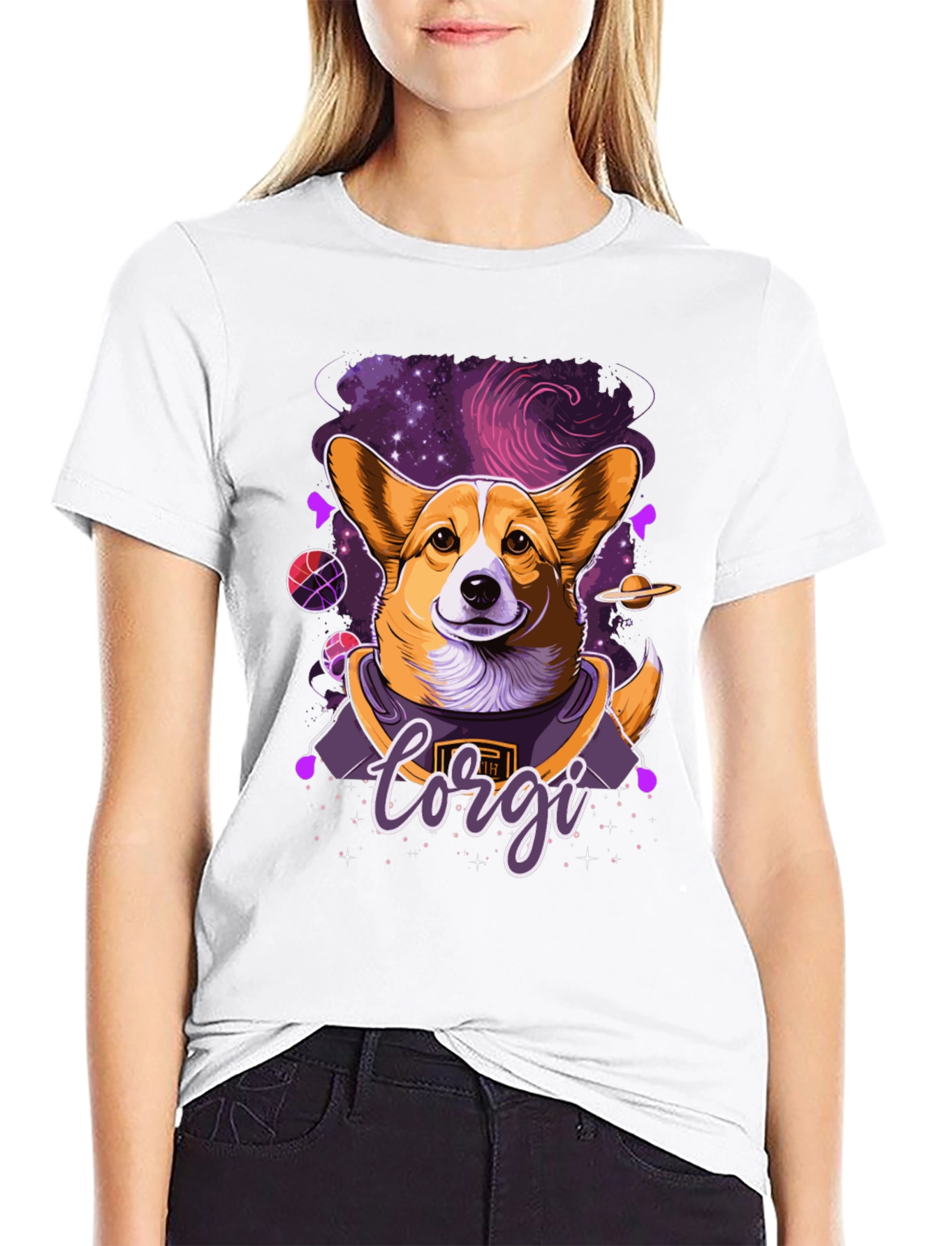 Corgi in Space Black Graphic Tee