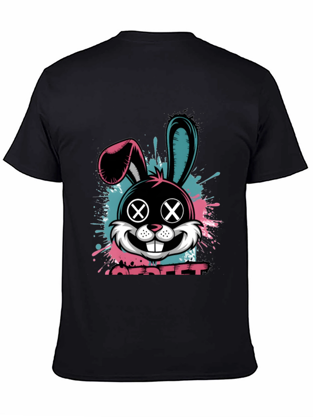 Edgy Bunny Graphic Tee - Black Cotton Blend