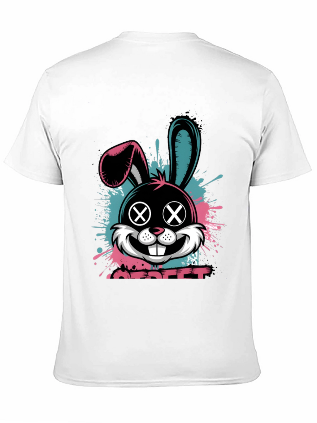 Edgy Bunny Graphic Tee - Black Cotton Blend