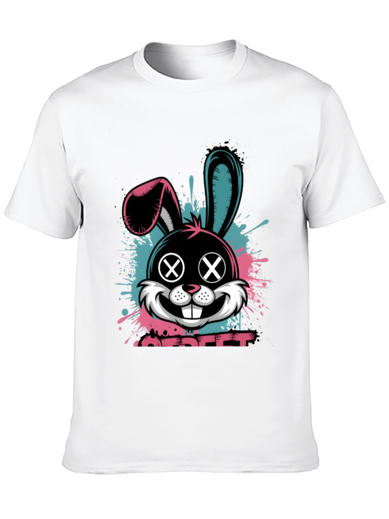 Edgy Bunny Graphic Tee - Black Cotton Blend