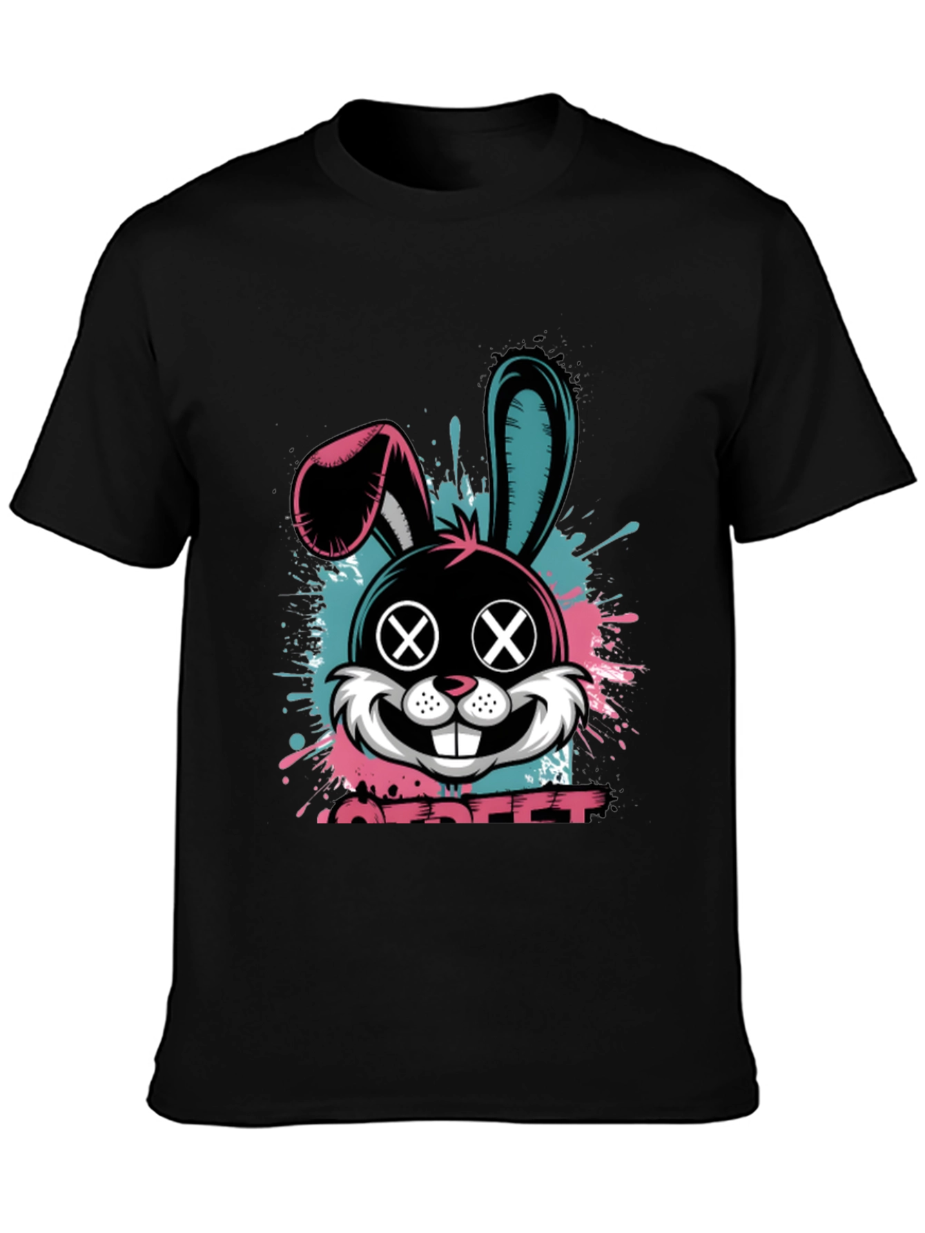 Edgy Bunny Graphic Tee - Black Cotton Blend