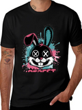 Edgy Bunny Graphic Tee - Black Cotton Blend