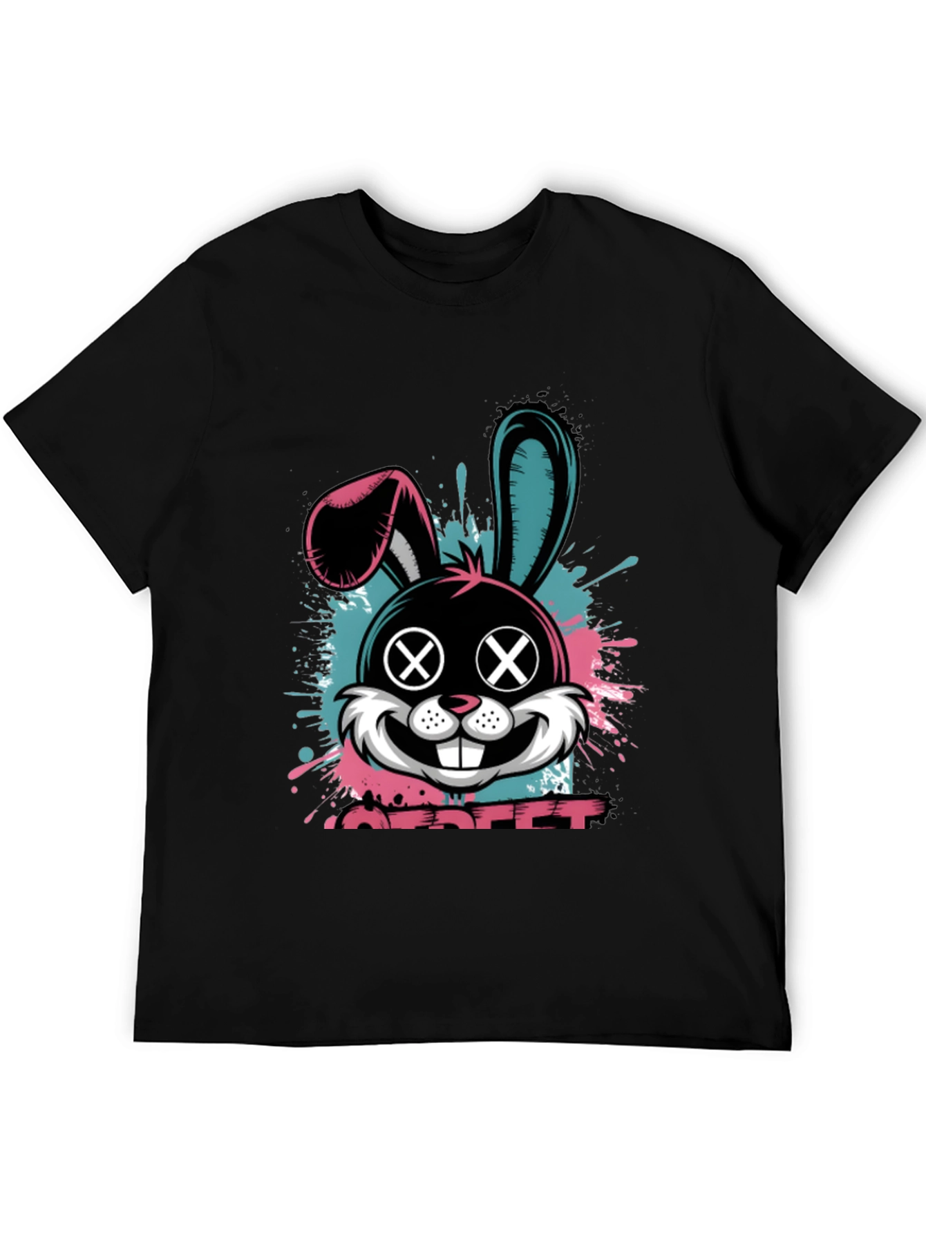 Edgy Bunny Graphic Tee - Black Cotton Blend