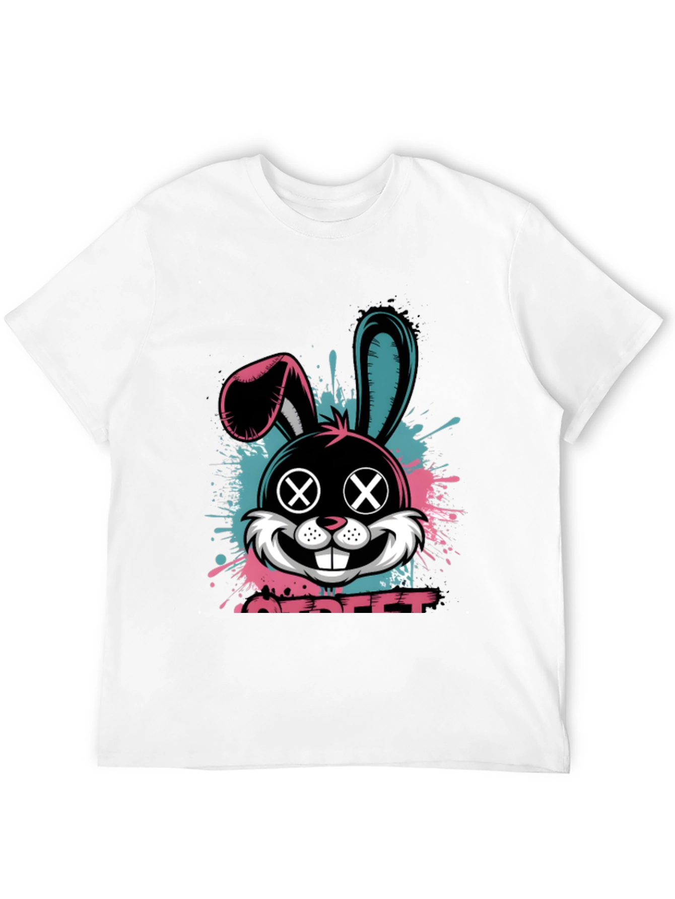 Edgy Bunny Graphic Tee - Black Cotton Blend