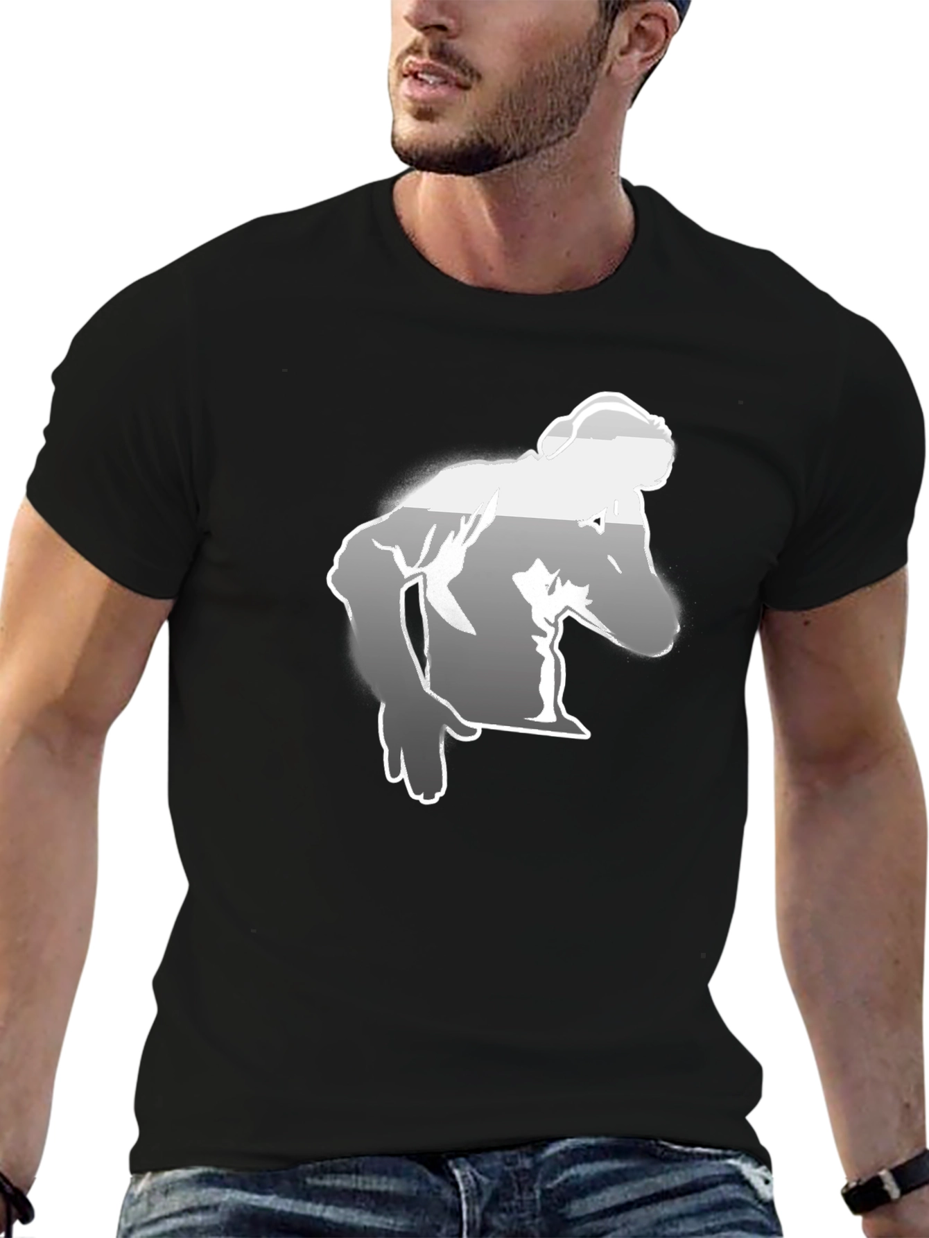 Mens Black Graphic Tee - Bodybuilder Design