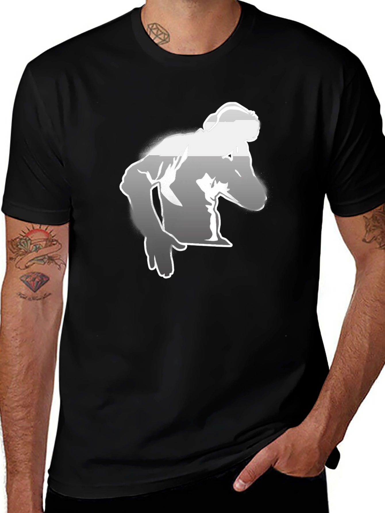 Mens Black Graphic Tee - Bodybuilder Design