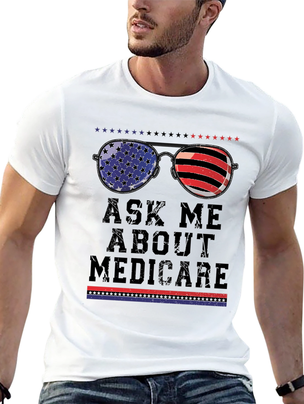 Ask Me About Medicare T-Shirt Patriotic Sunglasses