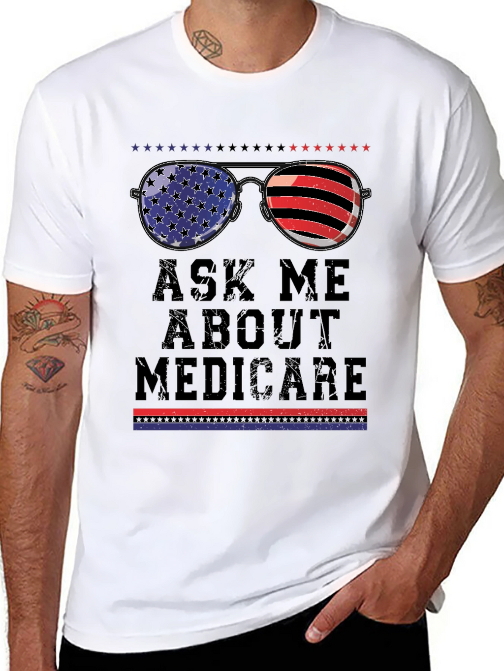 Ask Me About Medicare T-Shirt Patriotic Sunglasses