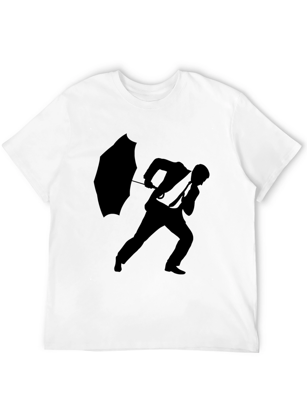 Silhouette Man with Umbrella Black T-Shirt