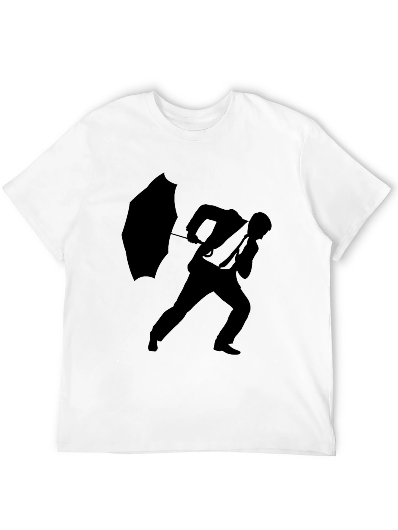 Silhouette Man with Umbrella Black T-Shirt