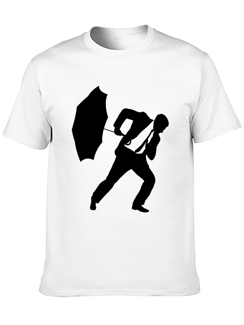 Silhouette Man with Umbrella Black T-Shirt