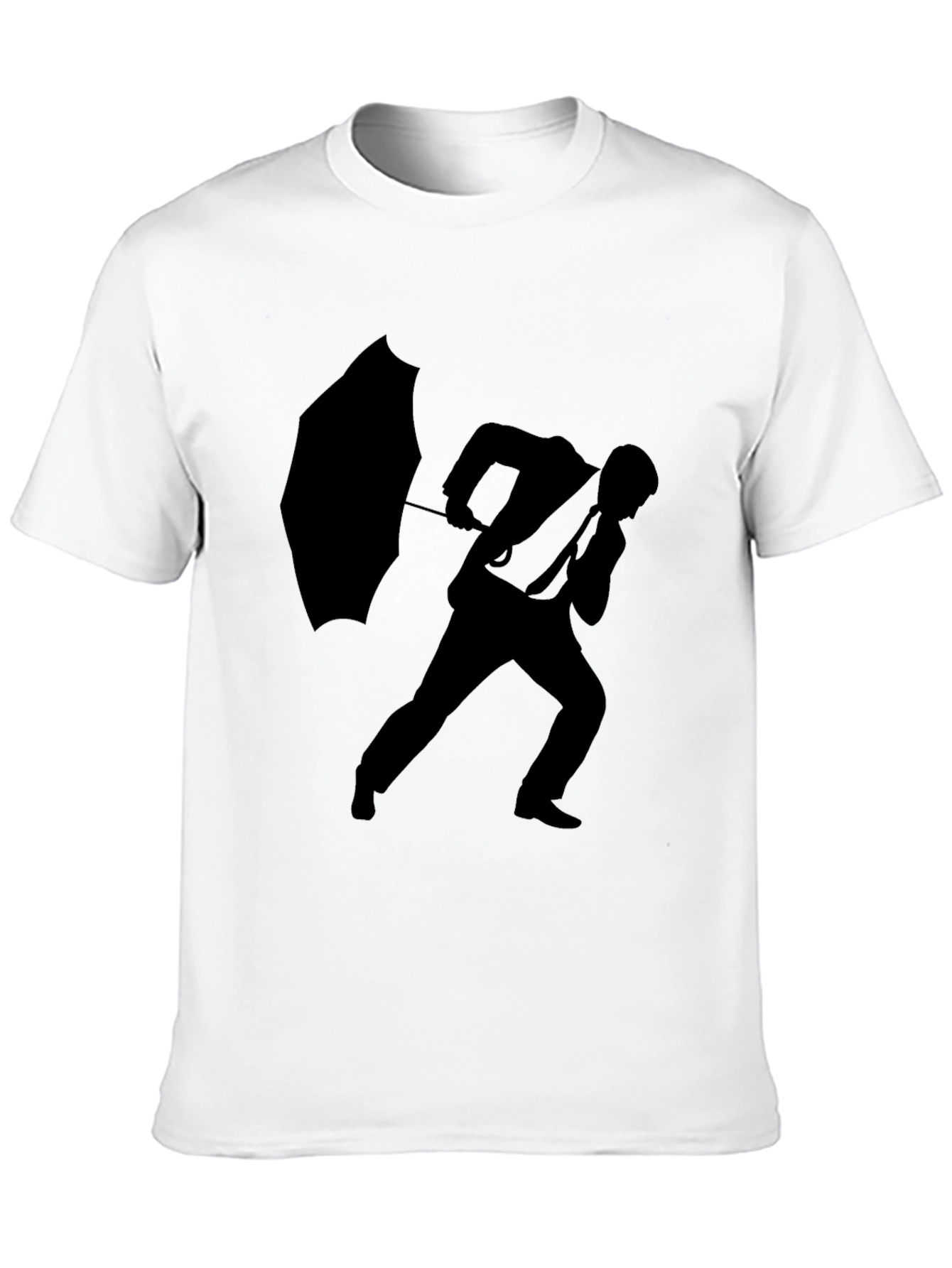 Silhouette Man with Umbrella Black T-Shirt