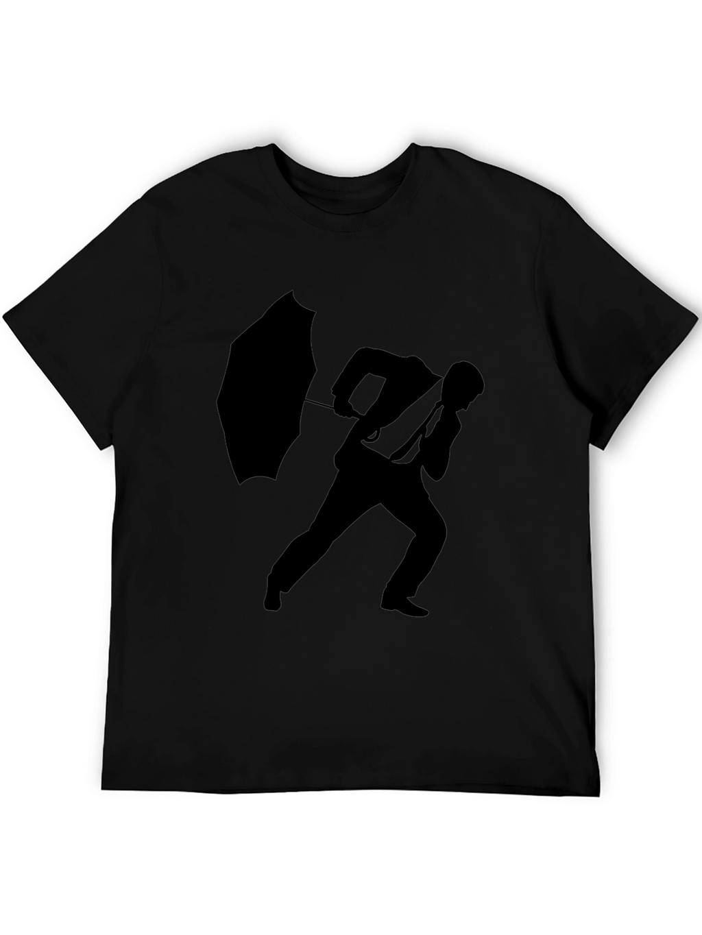 Silhouette Man with Umbrella Black T-Shirt