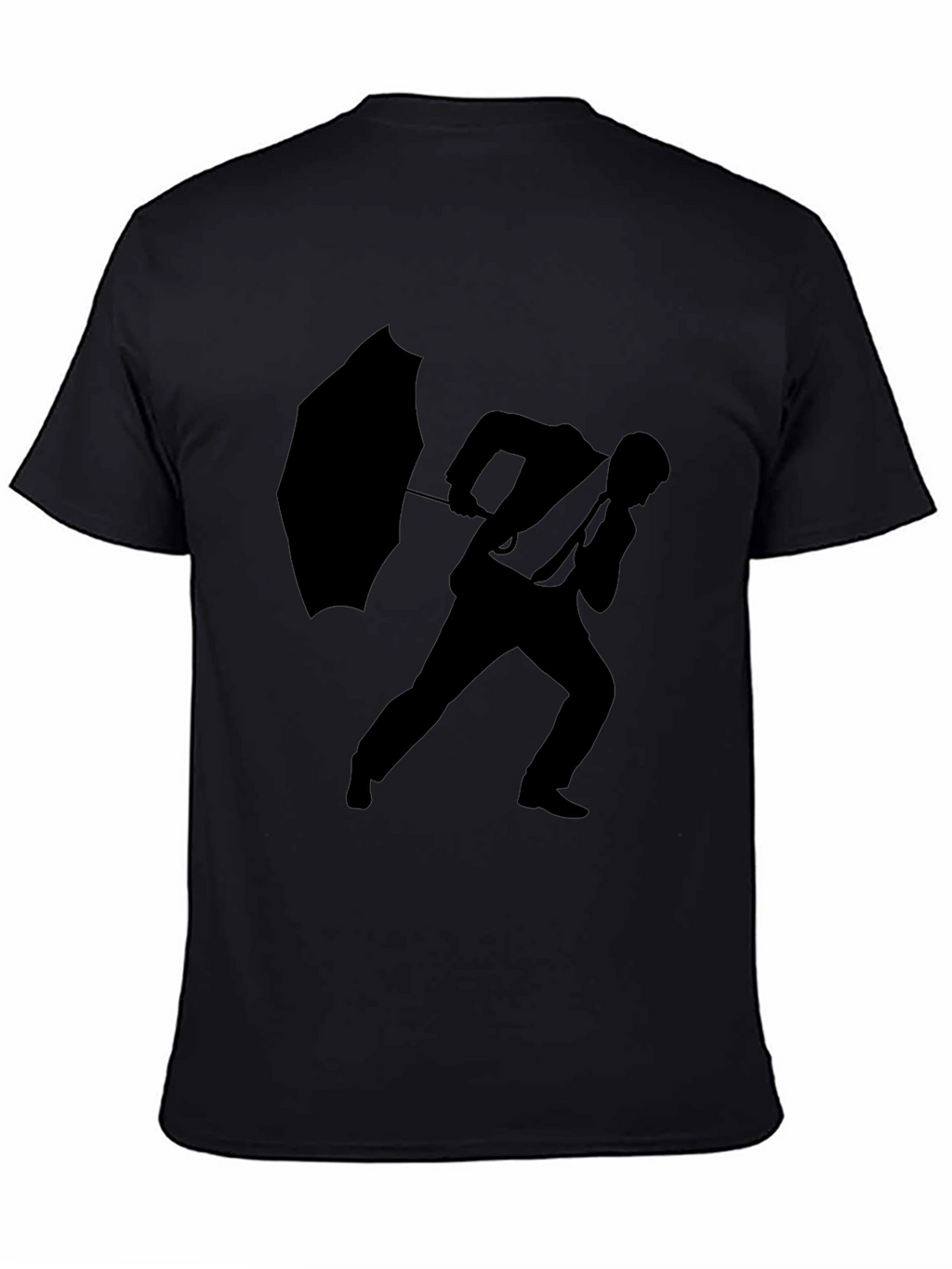Silhouette Man with Umbrella Black T-Shirt