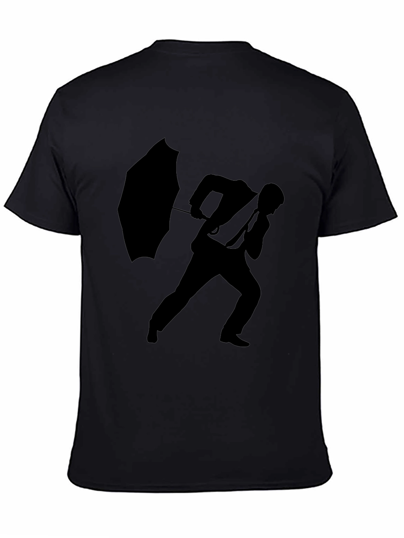 Silhouette Man with Umbrella Black T-Shirt