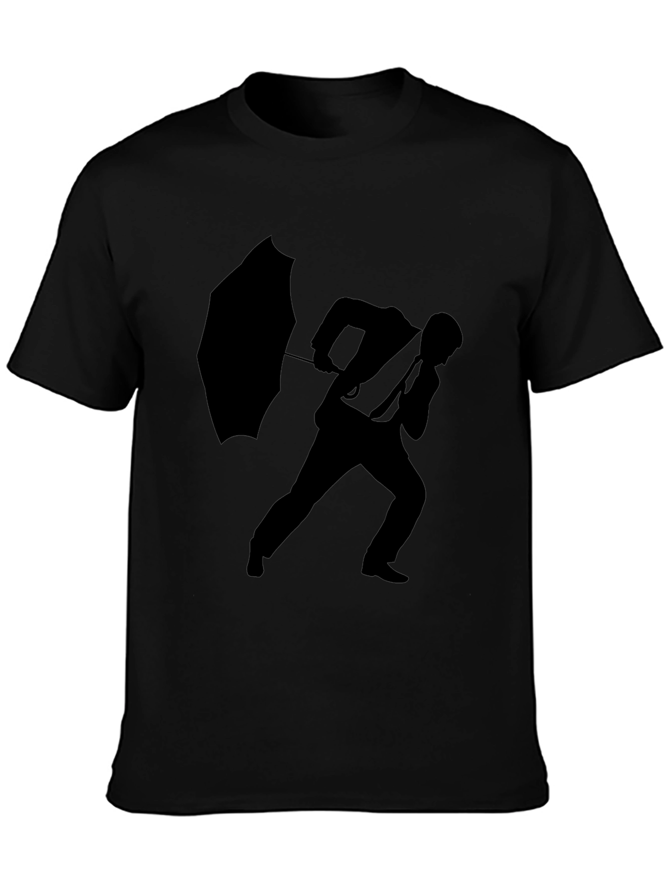 Silhouette Man with Umbrella Black T-Shirt