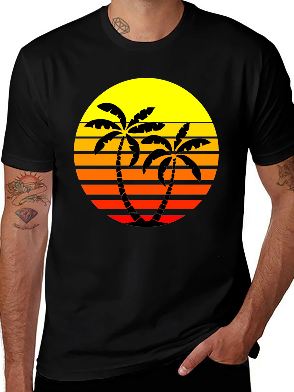 Retro Palm Tree Sunset T-Shirt - Black