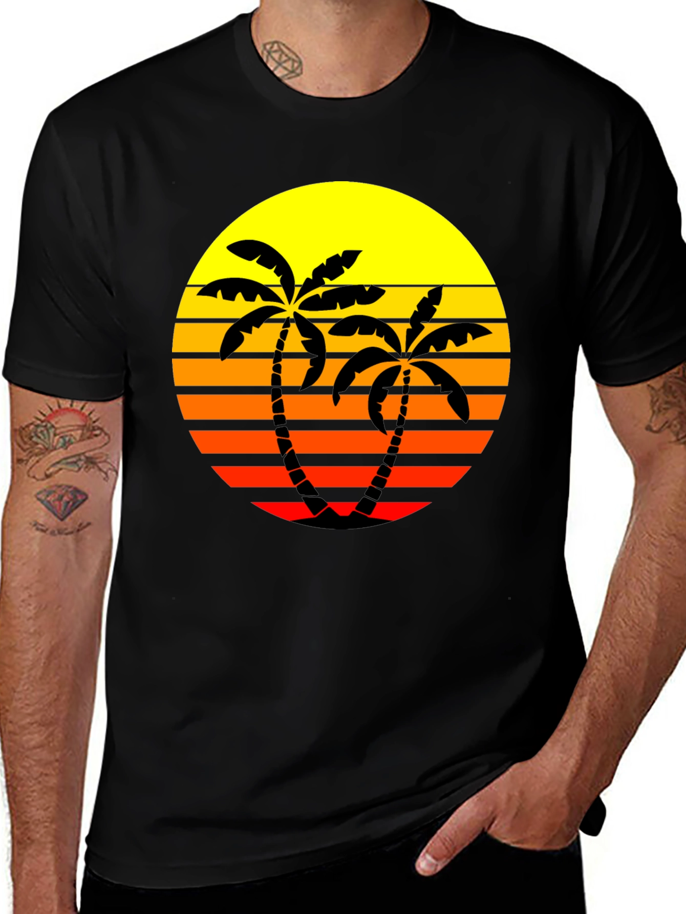 Retro Palm Tree Sunset T-Shirt - Black