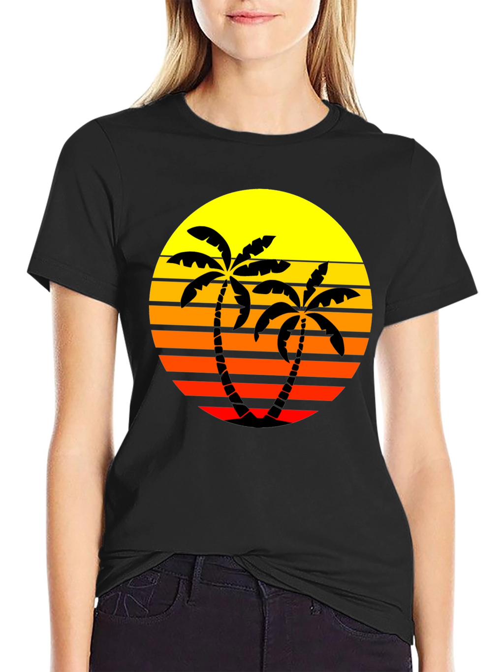 Retro Palm Tree Sunset T-Shirt - Black