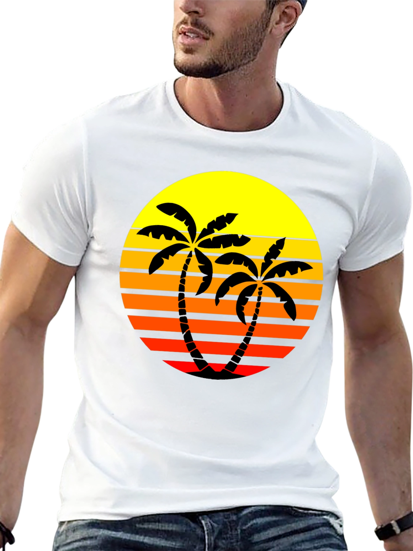 Retro Palm Tree Sunset T-Shirt - Black