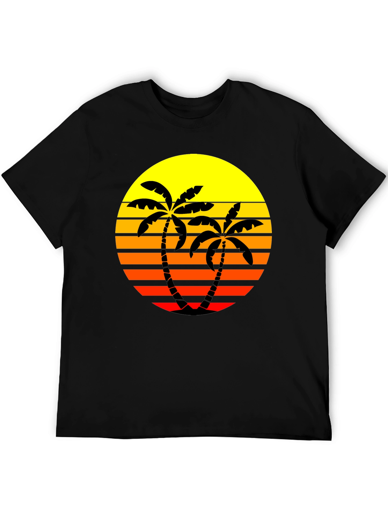 Retro Palm Tree Sunset T-Shirt - Black