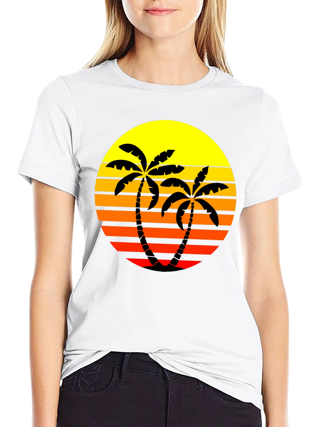 Retro Palm Tree Sunset T-Shirt - Black