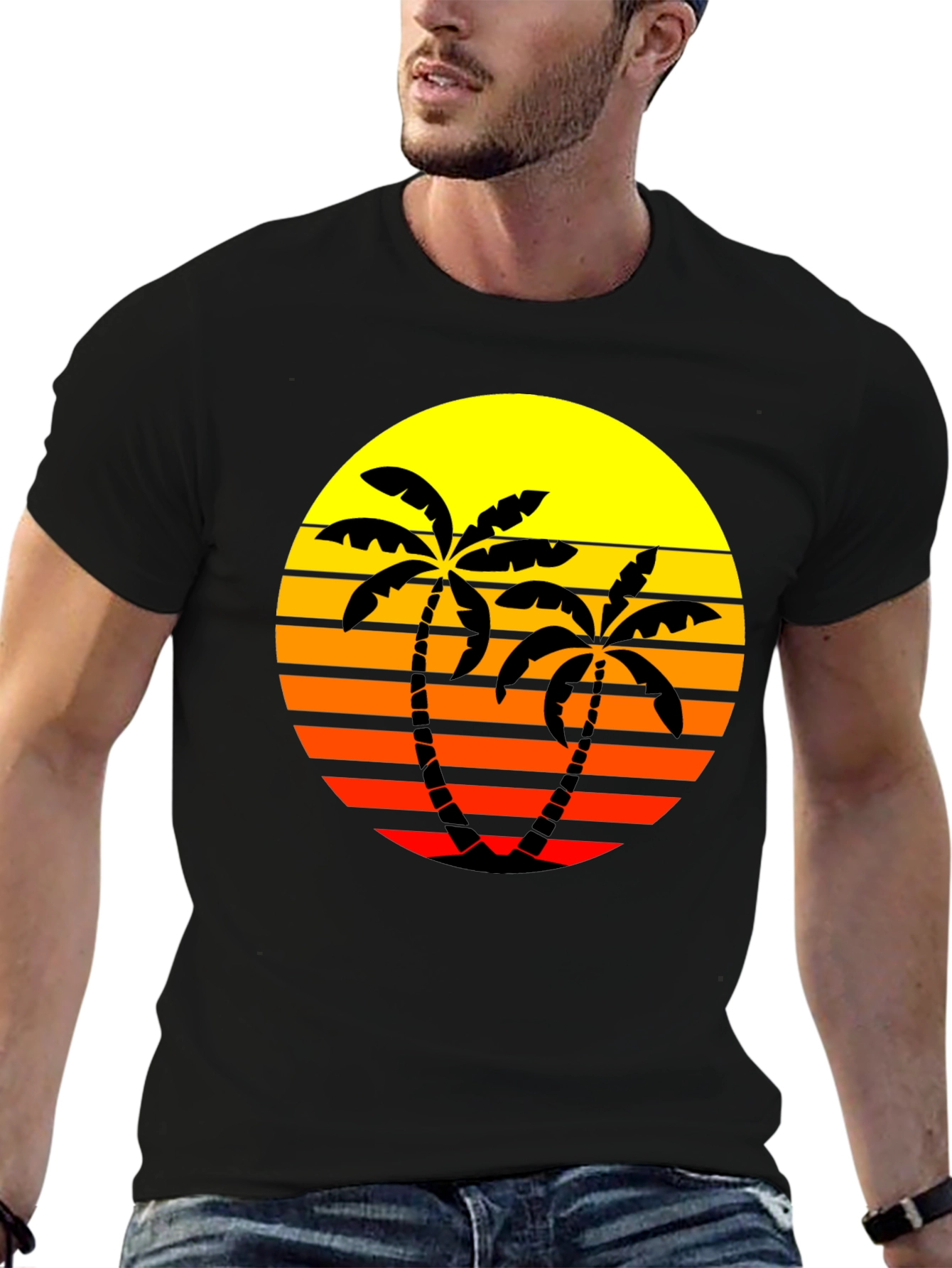 Retro Palm Tree Sunset T-Shirt - Black