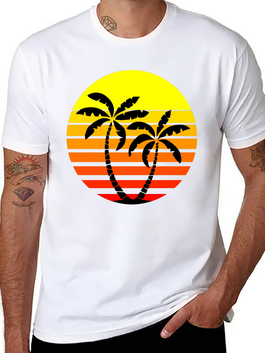 Retro Palm Tree Sunset T-Shirt - Black