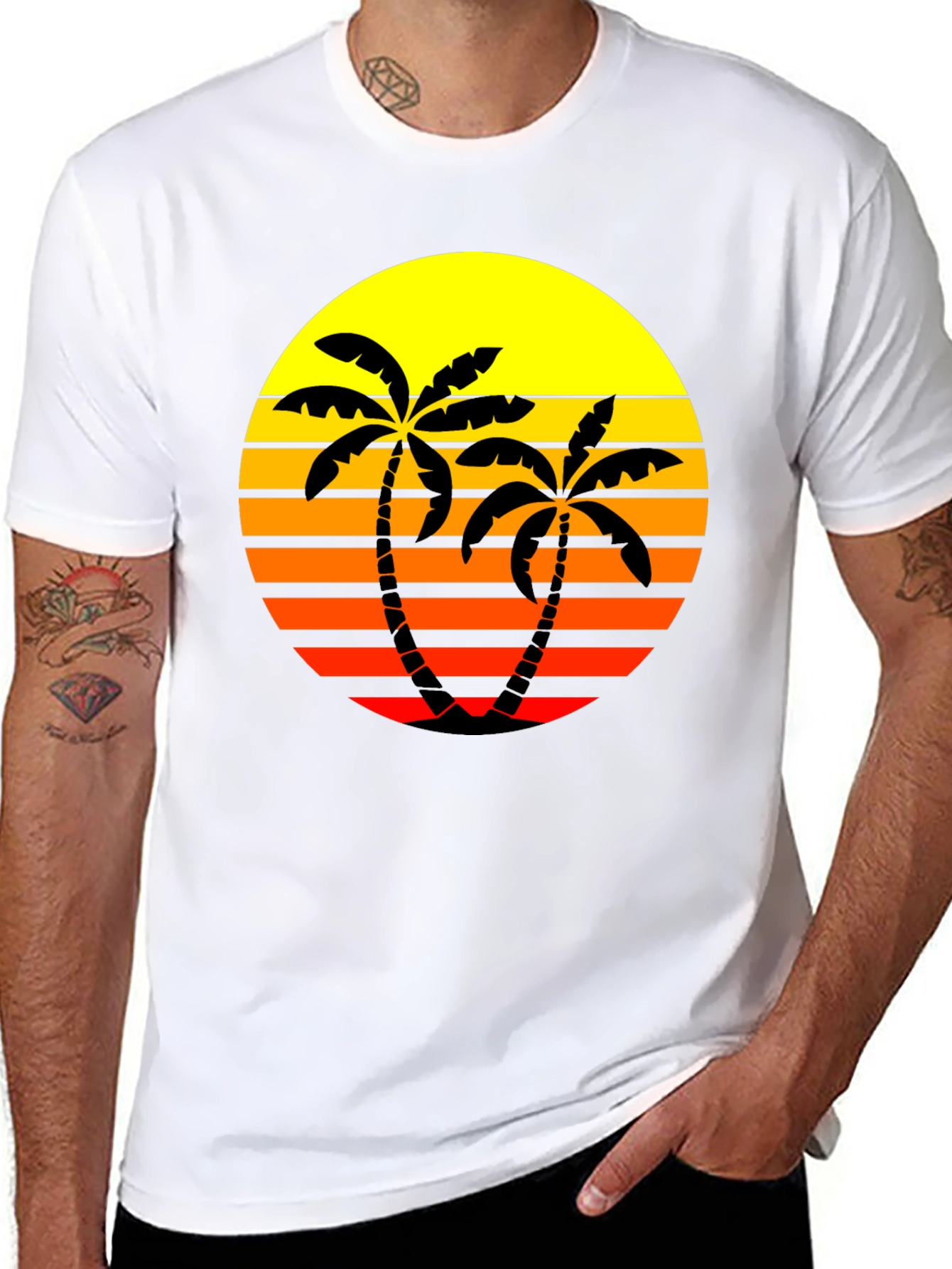 Retro Palm Tree Sunset T-Shirt - Black