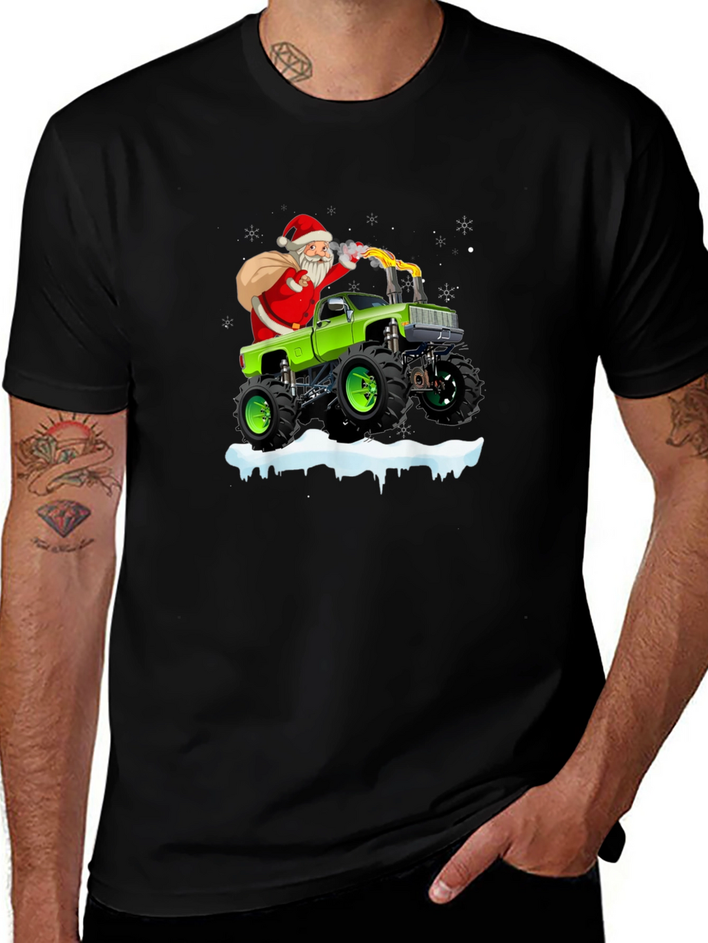 Santa Monster Truck Christmas Graphic Tee