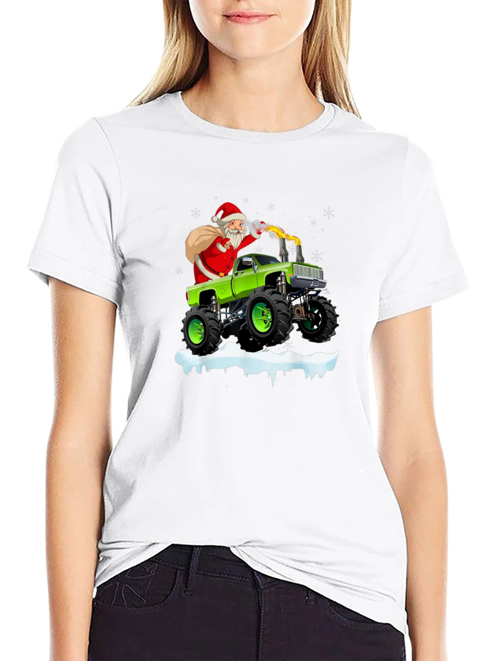 Santa Monster Truck Christmas Graphic Tee