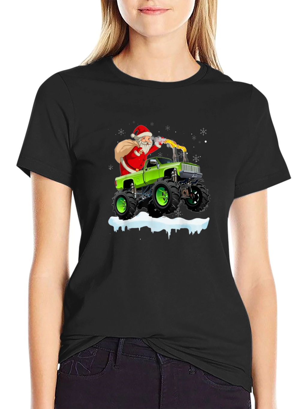 Santa Monster Truck Christmas Graphic Tee