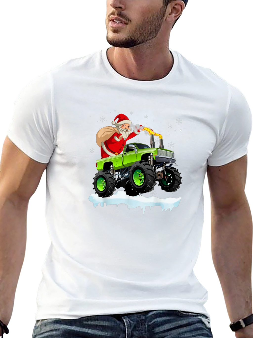 Santa Monster Truck Christmas Graphic Tee