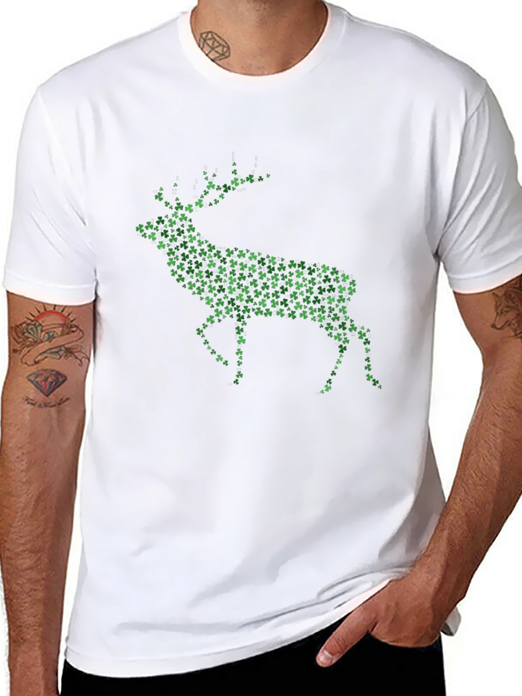 St. Patricks Day Deer Clover Graphic T-Shirt