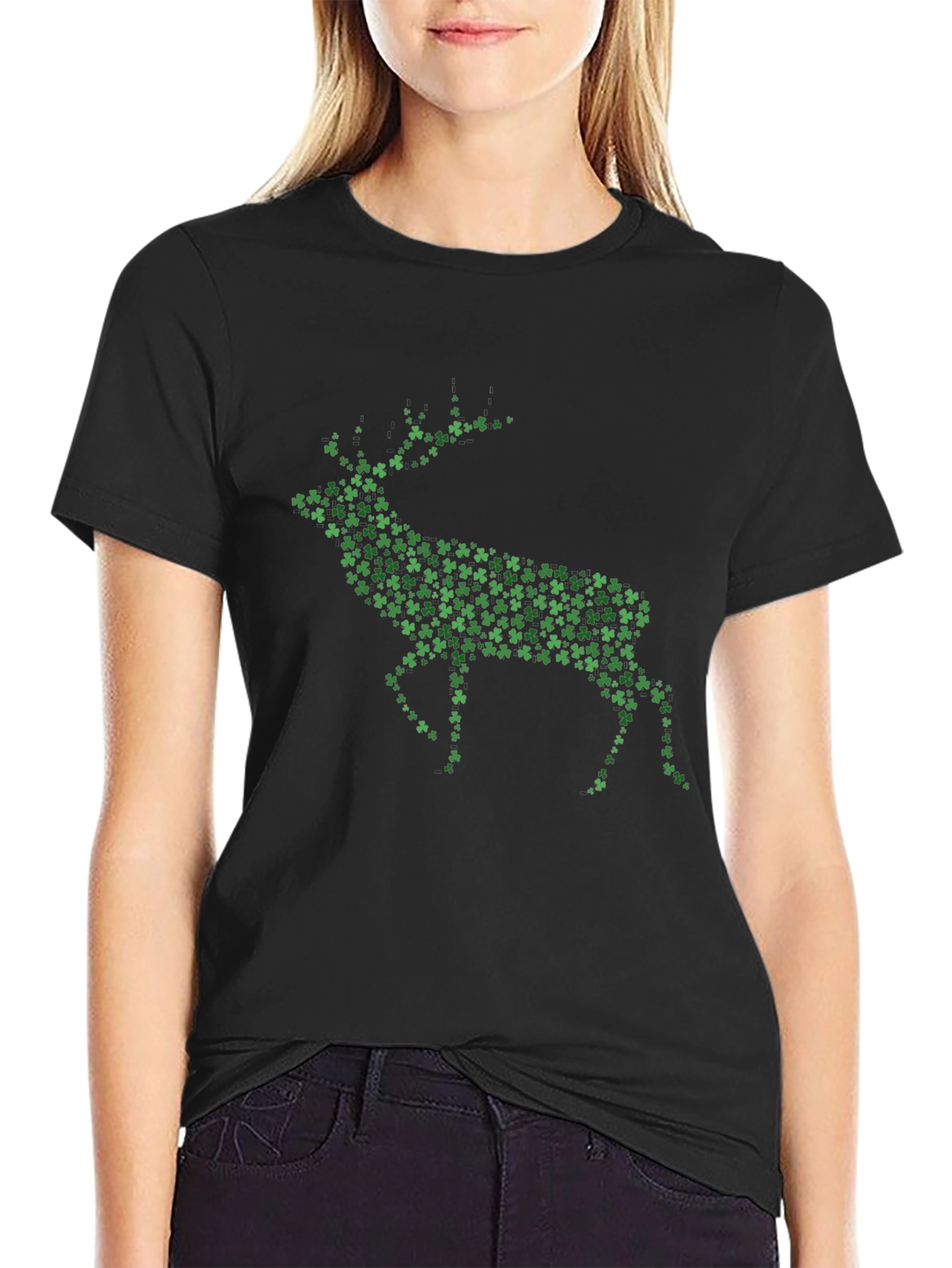 St. Patricks Day Deer Clover Graphic T-Shirt