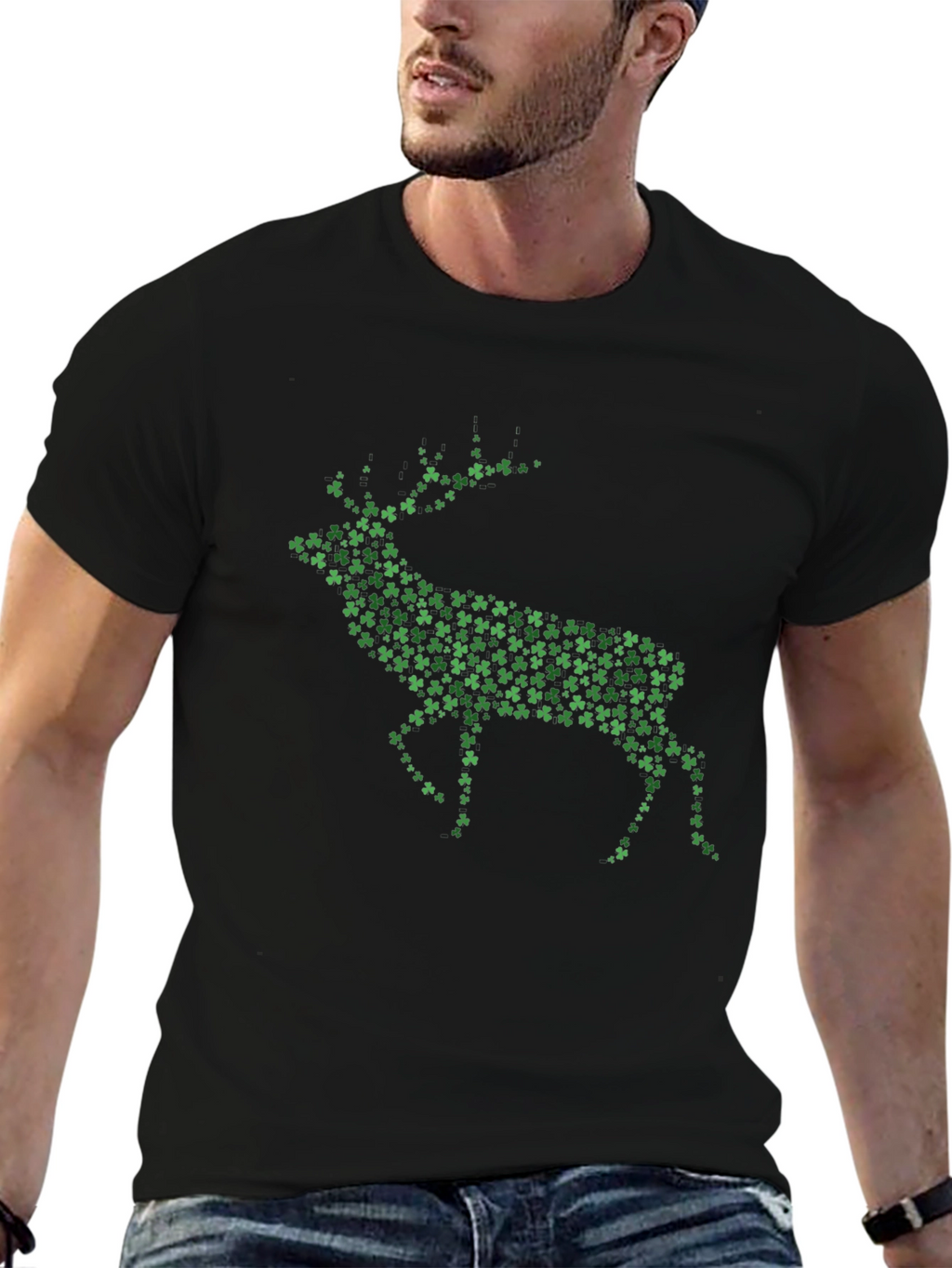 St. Patricks Day Deer Clover Graphic T-Shirt