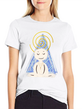 Meditating Character Graphic Tee - Black Cotton Blend Shirt