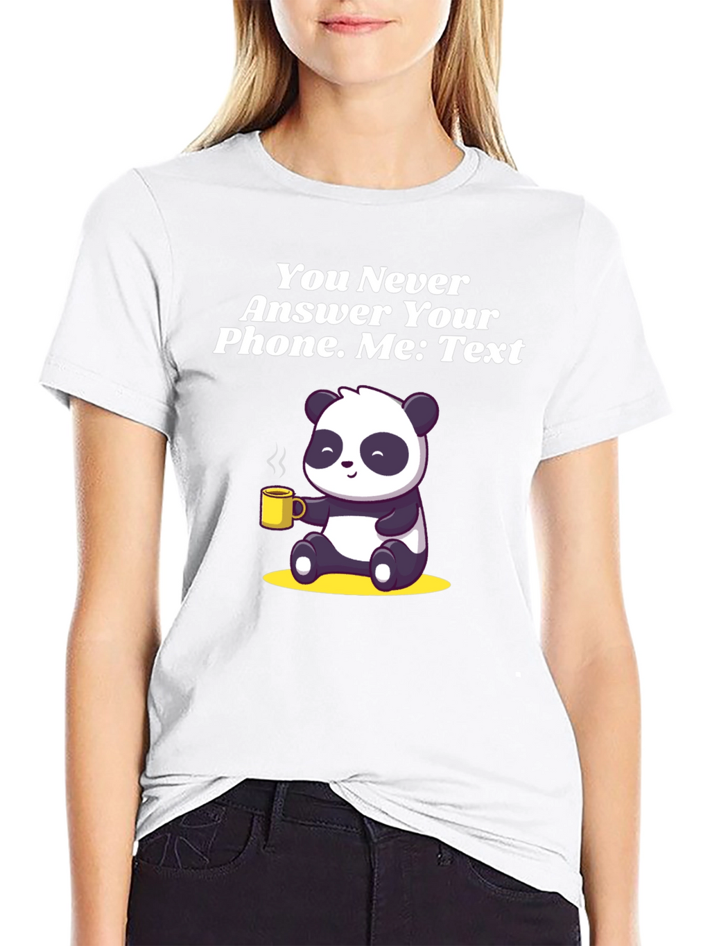 Panda Texting Humor Graphic T-Shirt
