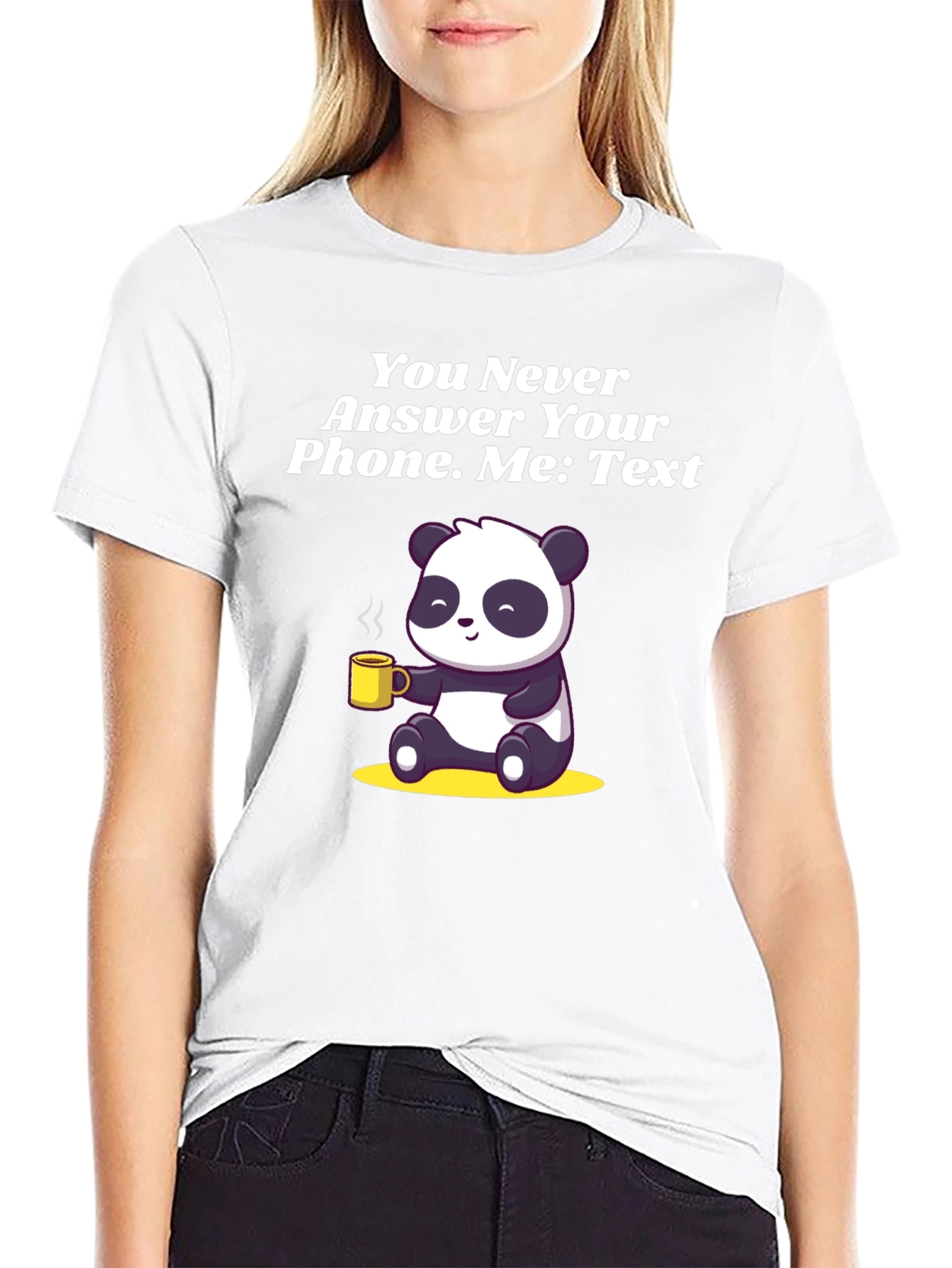 Panda Texting Humor Graphic T-Shirt