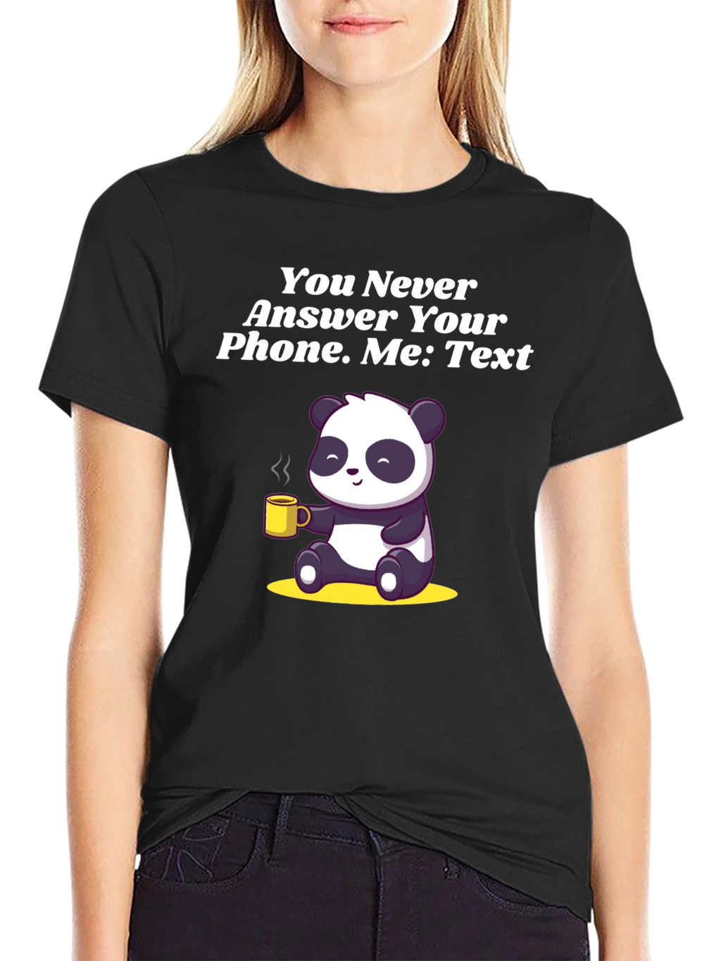 Panda Texting Humor Graphic T-Shirt