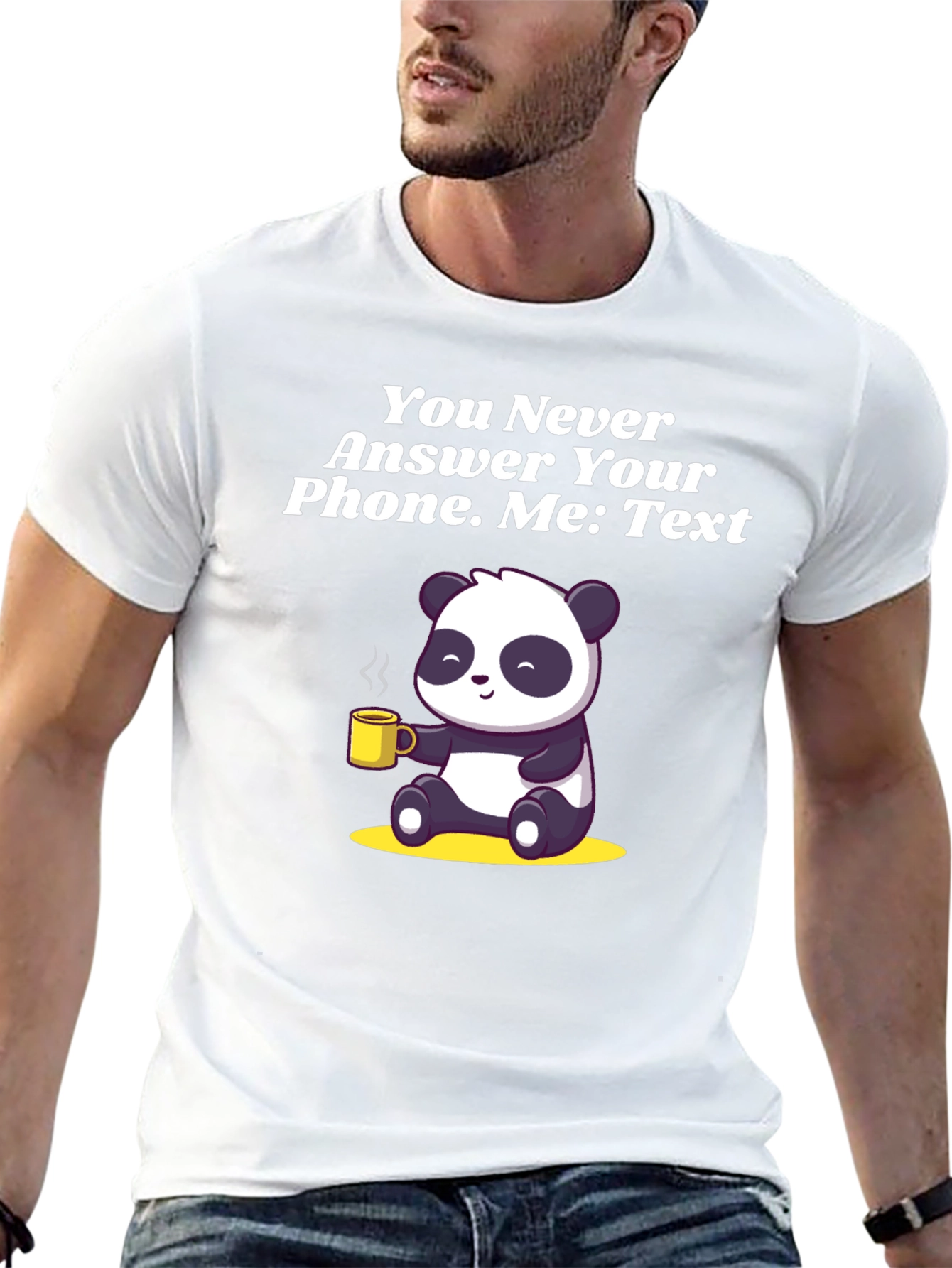 Panda Texting Humor Graphic T-Shirt
