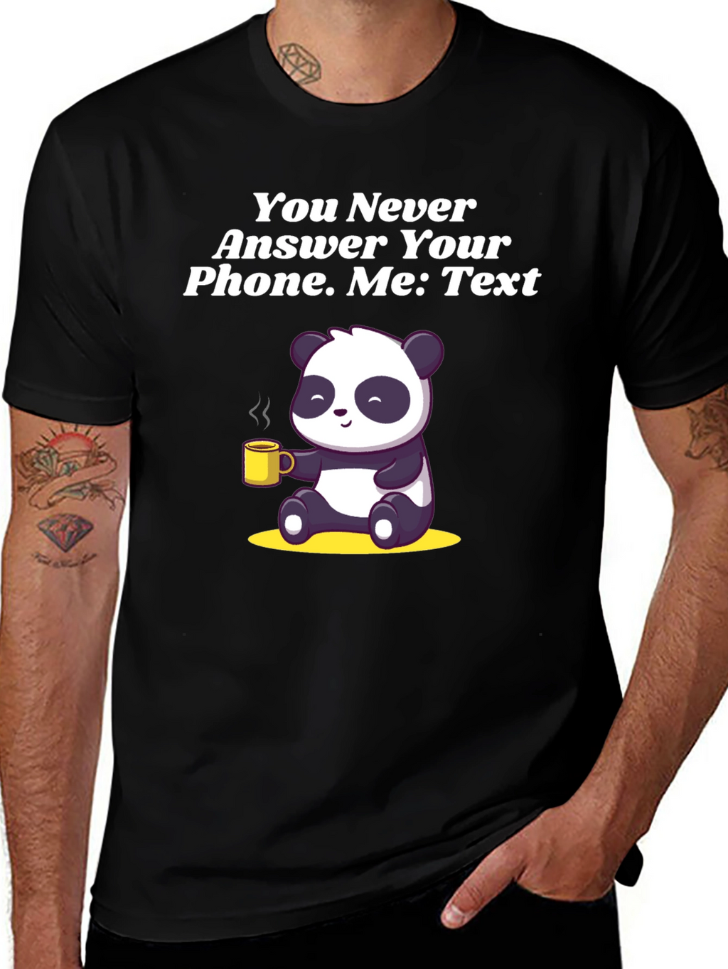 Panda Texting Humor Graphic T-Shirt