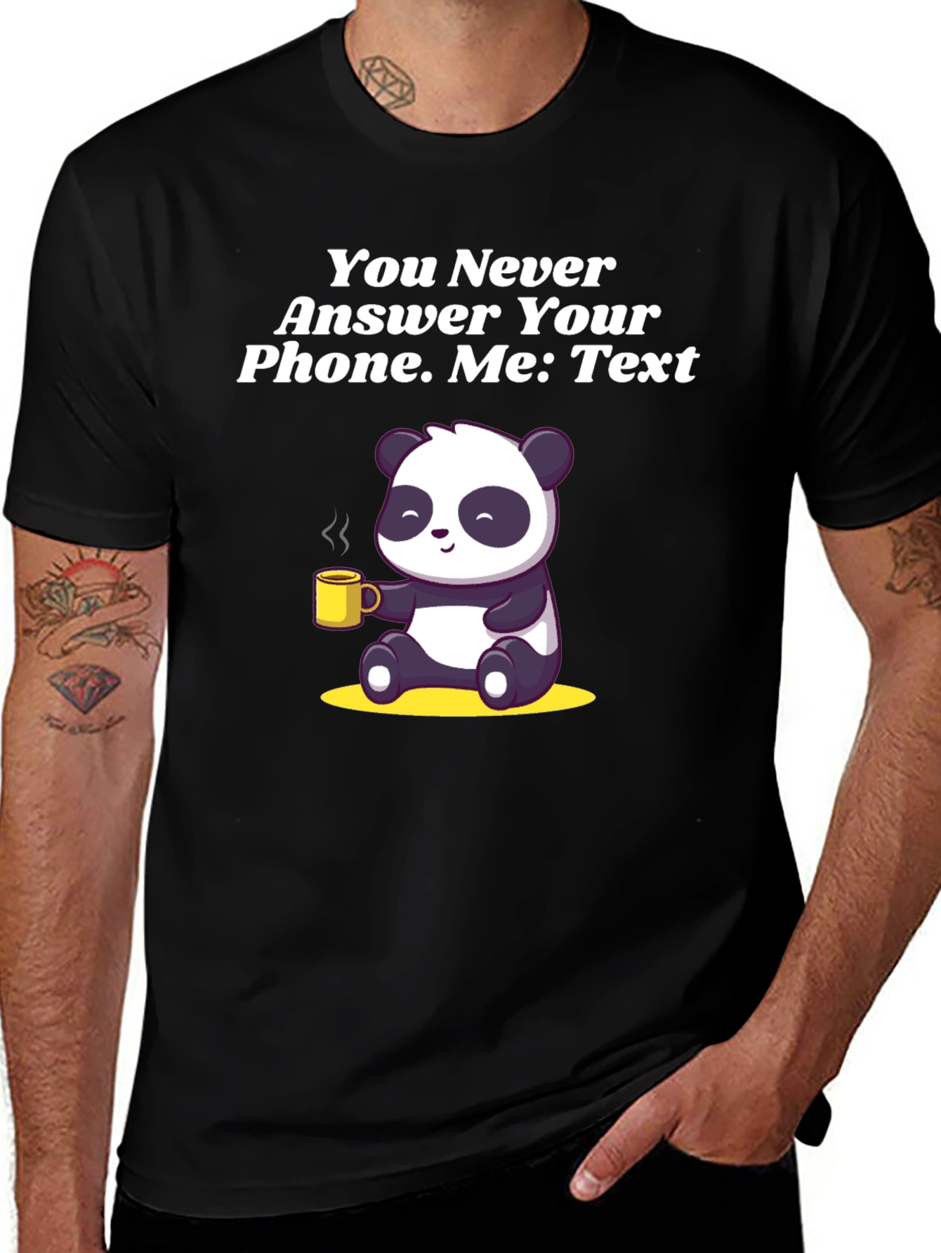 Panda Texting Humor Graphic T-Shirt