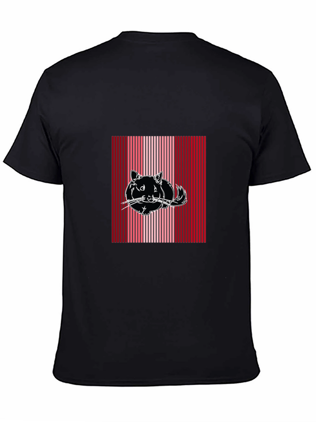 Striped Cat Graphic Tee - Black Cotton Blend